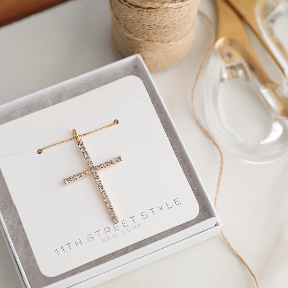 Crystal Gold Cross Necklace | 18k Gold Filled - Picture 4 of 8